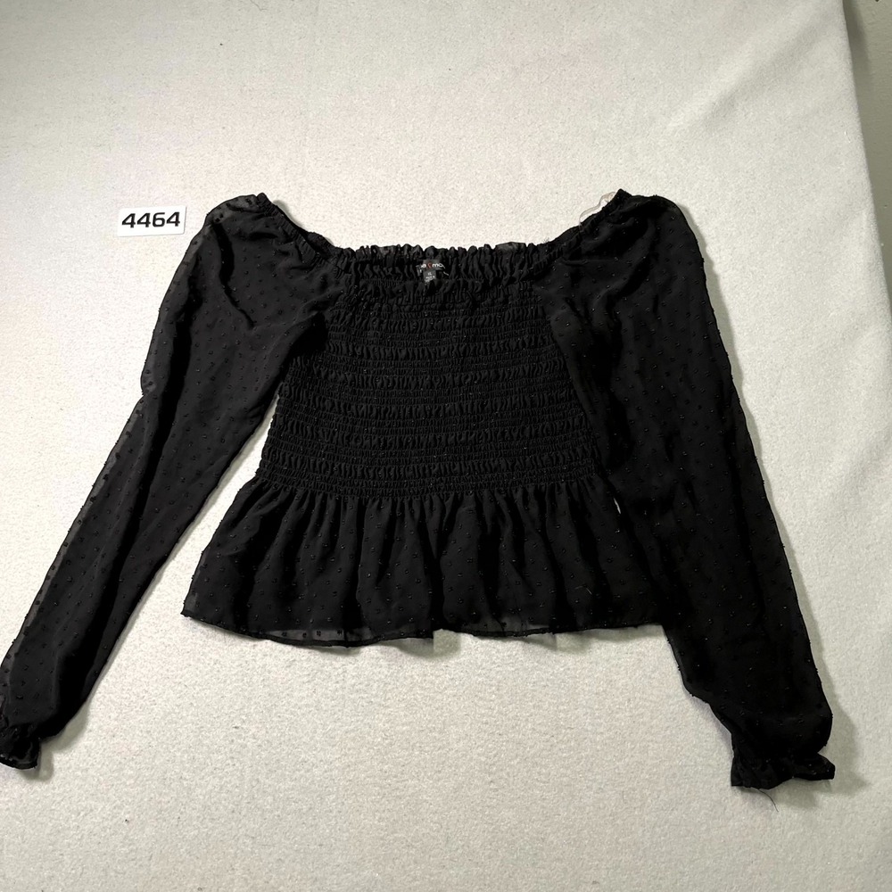 Moa Moa Cropped Blouse Top Womens XL Black Smocked Chest Beaded Off The Shoulder